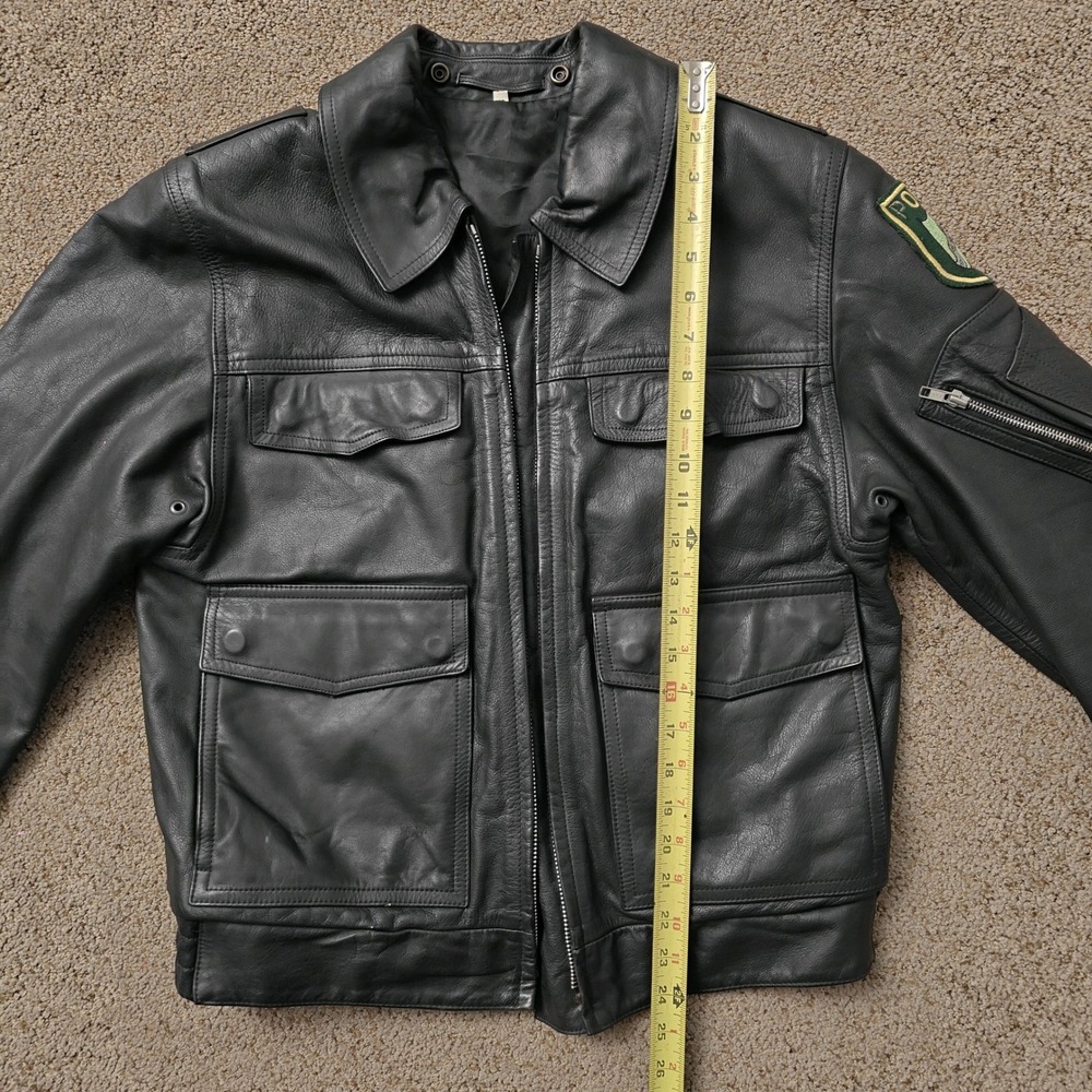 Vintage 80s German Polizei Police Leather Motorcycle Jacket 36 Black - Picture 11 of 13